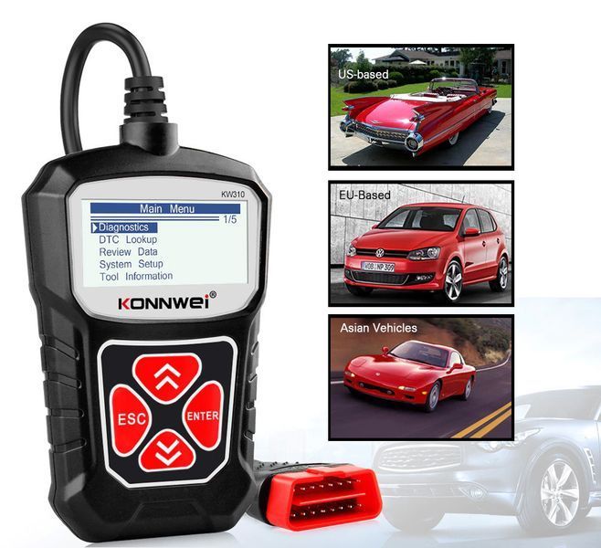 Діагностичний автосканер Konnwei kw310 для читання та видалення кодів помилок двигуна 00186 фото
