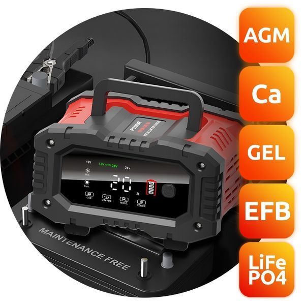 Зарядний пристрій Foxsur FPT 200 12V 20A / 24V 10A для автомобільних акумуляторів 00240 фото